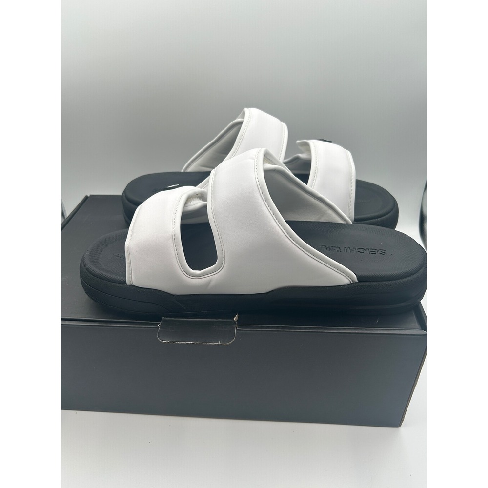 Seichi Senko Sandals,White Black Two Strap Slides,Men's Size 12,New w/ Defects - Picture 12 of 16